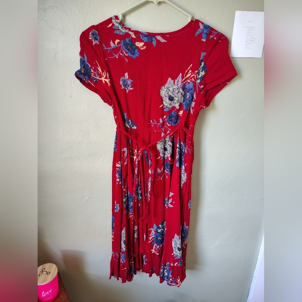 Patrons of Peace Small Red Short Sleeve V-neck Wrap Dress Tie Waist - Picture 5 of 12